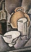 Juan Gris Winebottle and kettle of tile oil